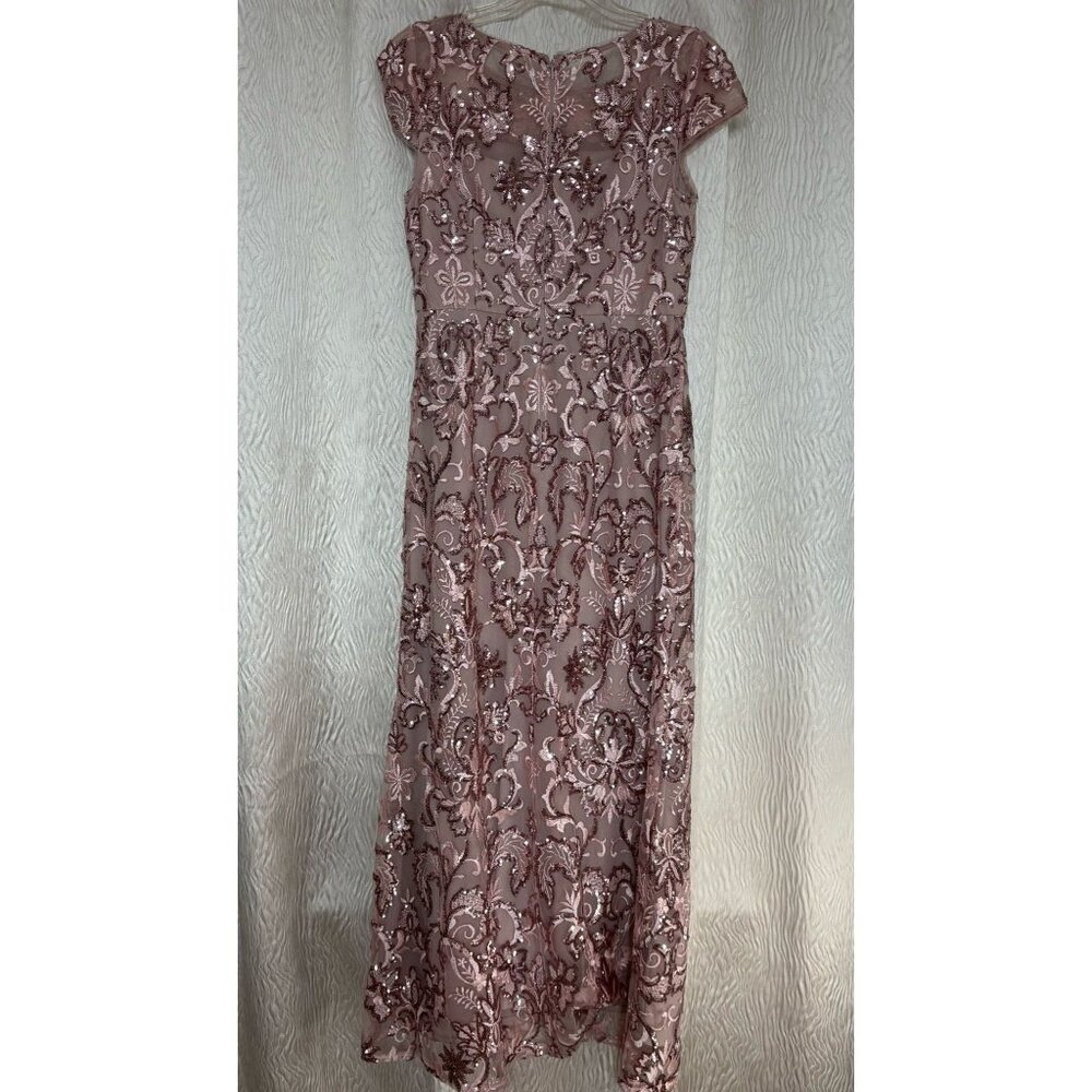 Alex Evenings Size 4 Petite Sequined Embroidered Mauve Maxi Dress Cap Sleeves - Picture 4 of 12